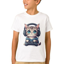 Katt med hörlurar och spelkontroll