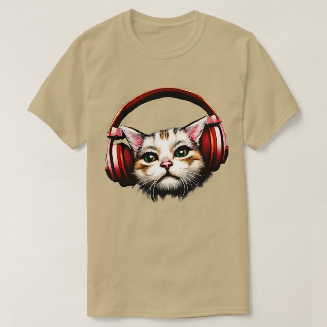 Katt med hörlurar t shirt (Design framsida)