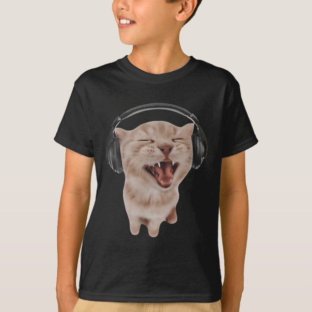Katt med hörlurar t shirt (Framsida)