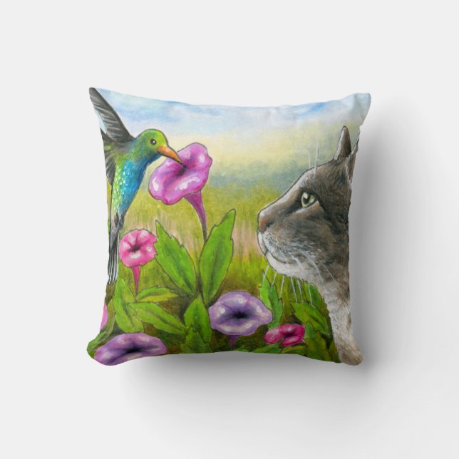 Katt med Hummingbird 591 Kudde (Framsida)