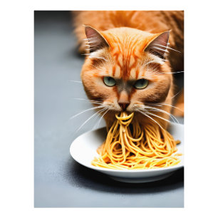 Katt med ingefärafärg som äter spaghetti fototryck
