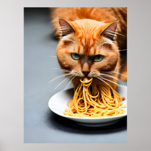 Katt med ingefärsfärg äter spaghetti poster