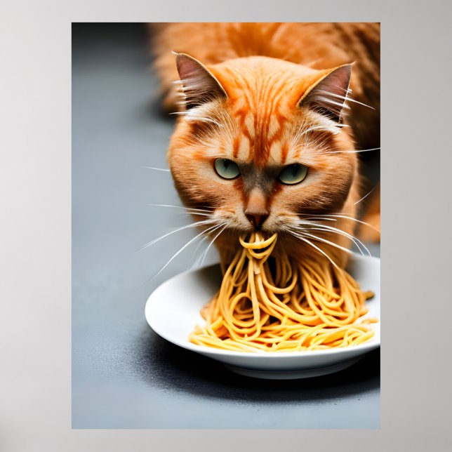 Katt med ingefärsfärg äter spaghetti poster (Framsidan)