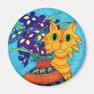 Katt med Irises i den Talavera vasen Magnet