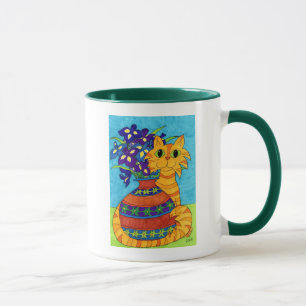 Katt med Irises i den Talavera vasen Mugg