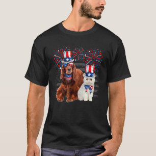 Katt Med Irländsk Setter Solglasögon Amerikansk Fl T Shirt