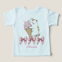 Katt med iskräm Cone och Namn Småbarn T-Shirt