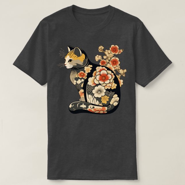 Katt med japansk blomtatuering t shirt (Design framsida)