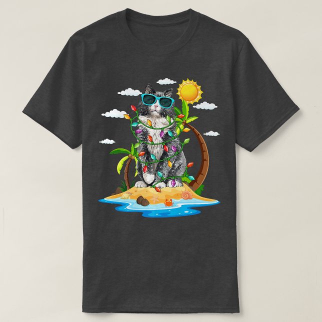 Katt med Julafton Ljus Sommar Vibes jul T Shirt (Design framsida)