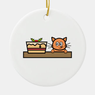 Katt med julcake.en julgransprydnad keramik