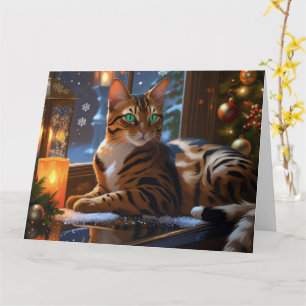 Katt med julklapp Ljus Helgdag Kort