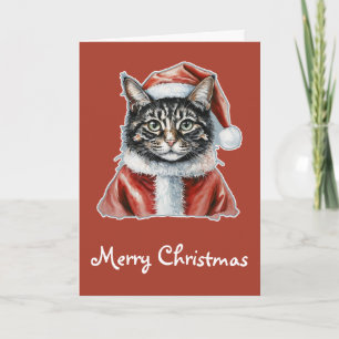 Katt med jultomte-dräkt - Jul 1 Kort