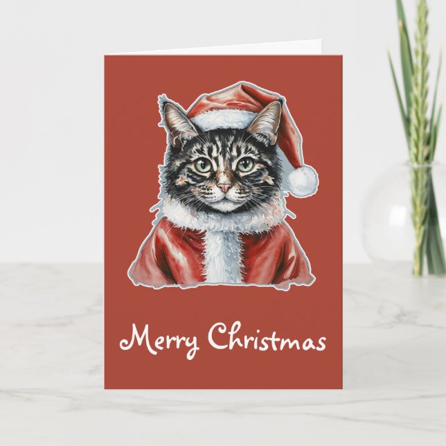 Katt med jultomte-dräkt - Jul 1 Kort (Framsida)