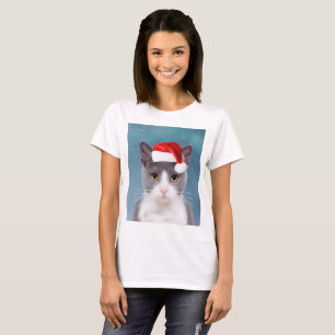 Katt med jultomten Hat jul Porträtt Tee Shirt