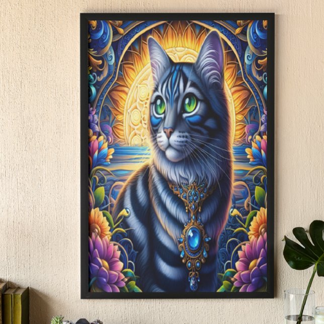 Katt med juveler i en levande fantasi-trädgård poster (Skapare uppladdad)