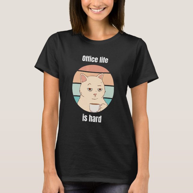 katt med kaffe kontor roliga saker t shirt (Framsida)
