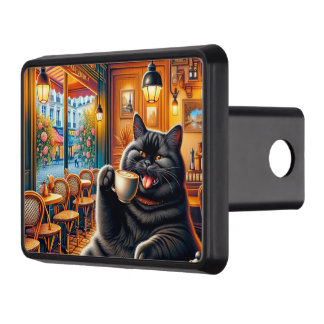 Katt med kaffe kopp i kaféet Trailer Hitch Cover Dragkroksskydd