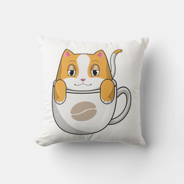 Katt med kaffe Kopp Kudde (Framsida)