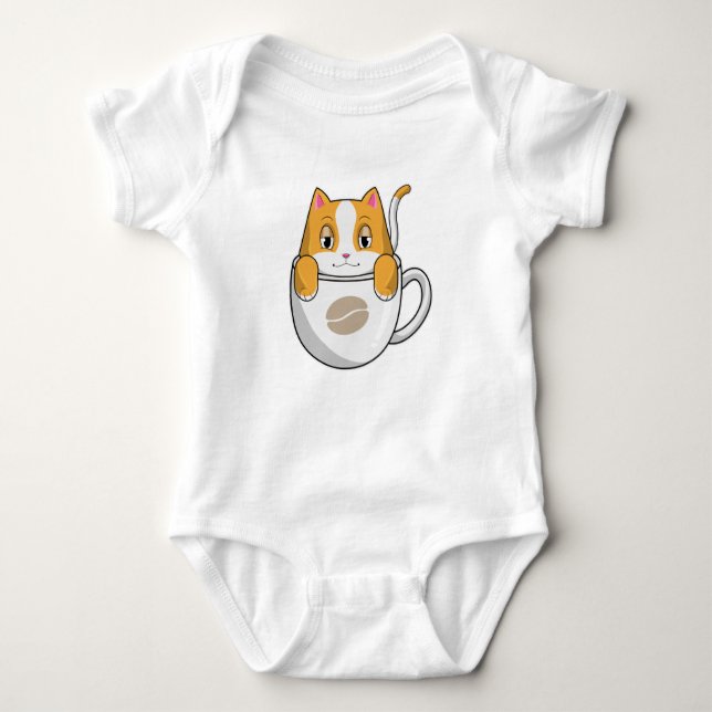 Katt med kaffe Kopp T Shirt (Framsida)