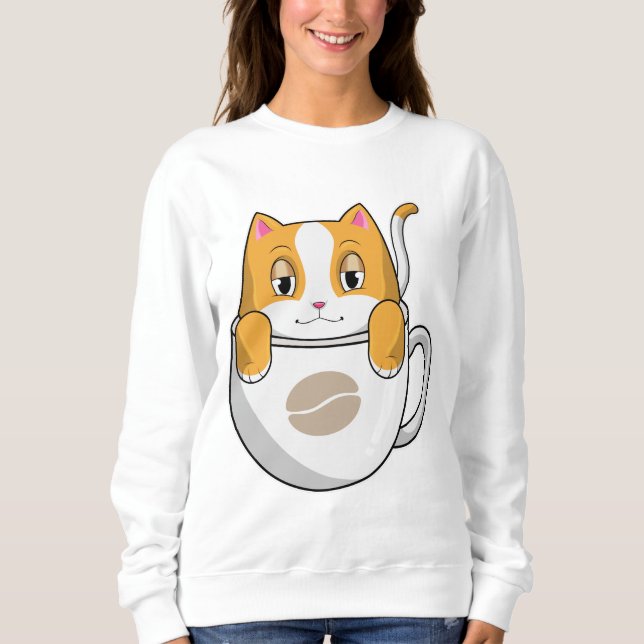 Katt med kaffe Kopp T Shirt (Framsida)