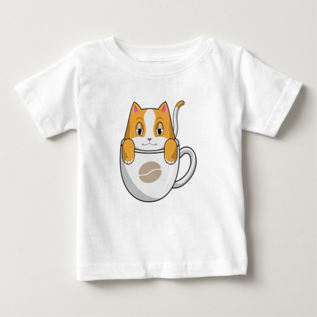 Katt med kaffe Kopp T Shirt (Framsida)