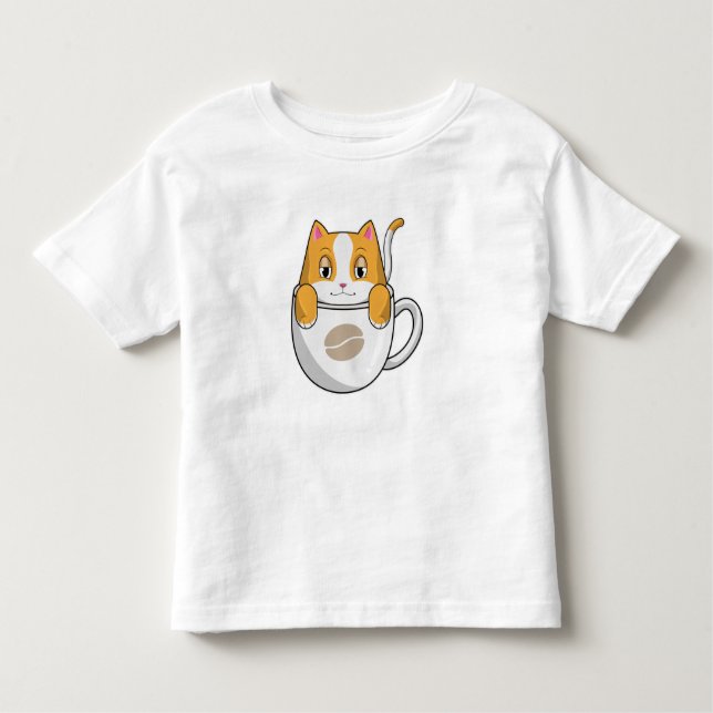 Katt med kaffe Kopp T Shirt (Framsida)