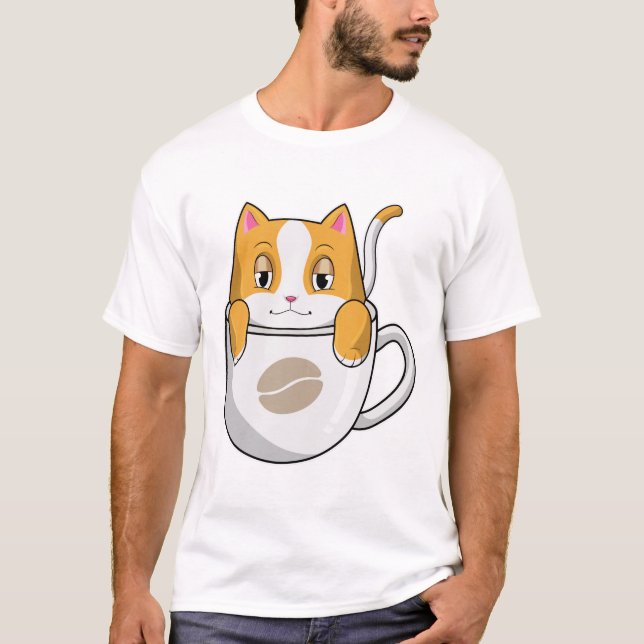 Katt med kaffe Kopp T Shirt (Framsida)