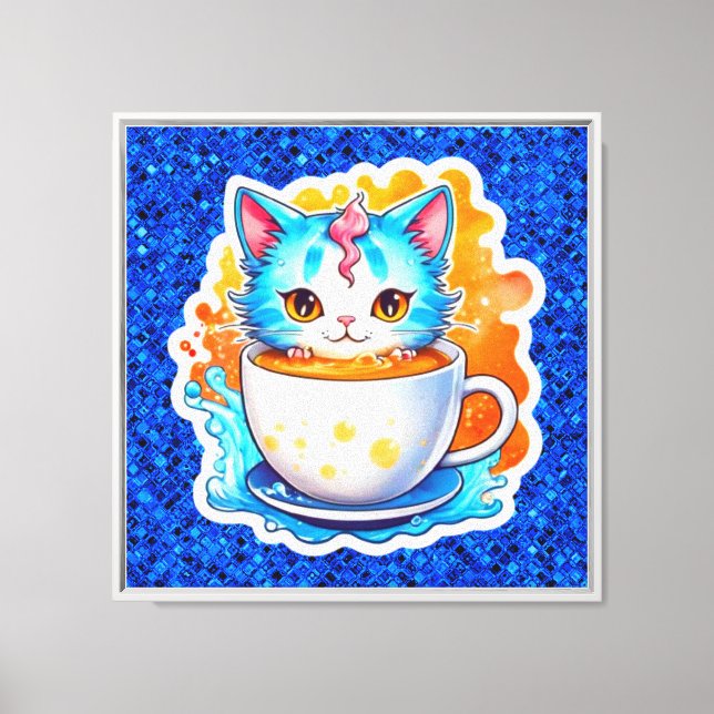 Katt med kaffe Mugg-94678 Canvastryck (Framsida)