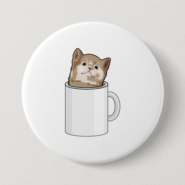 Katt med kaffe mugg knapp (Framsida)