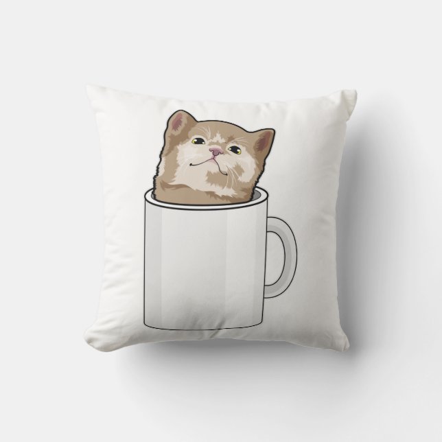 Katt med kaffe mugg kudde (Framsida)
