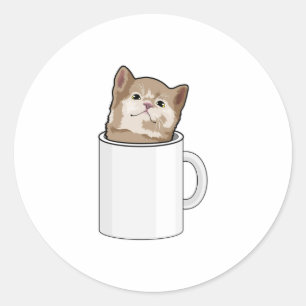 Katt med kaffe mugg runt klistermärke