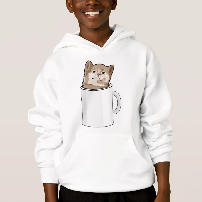 Katt med kaffe mugg t shirt (Framsida)