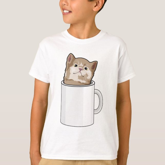 Katt med kaffe mugg t shirt (Framsida)