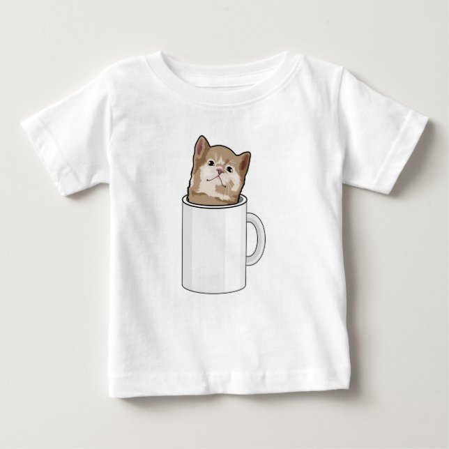 Katt med kaffe mugg t shirt (Framsida)