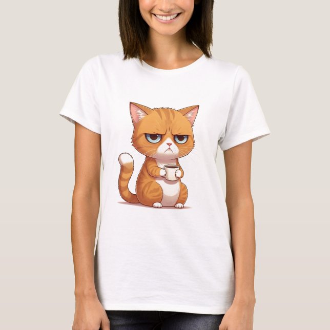 Katt med kaffe T-shirt (Framsida)