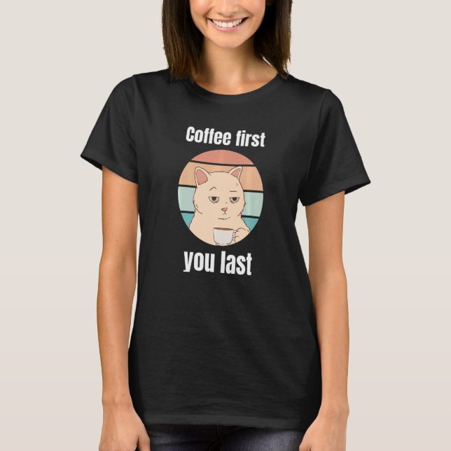 Katt med kaffekontor roligt saker t shirt (Framsida)