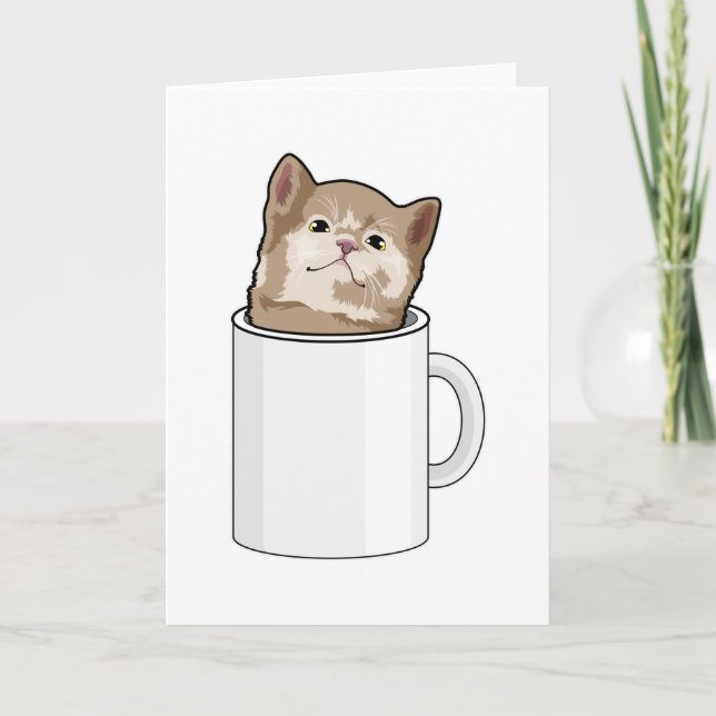 Katt med kaffekopp kort (Framsida)