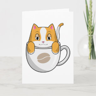 Katt med kaffekopp kort