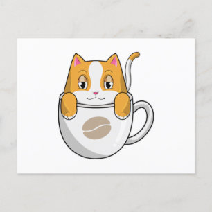 Katt med kaffekopp vykort