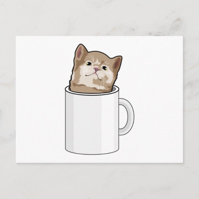 Katt med kaffemugg vykort (Framsida)