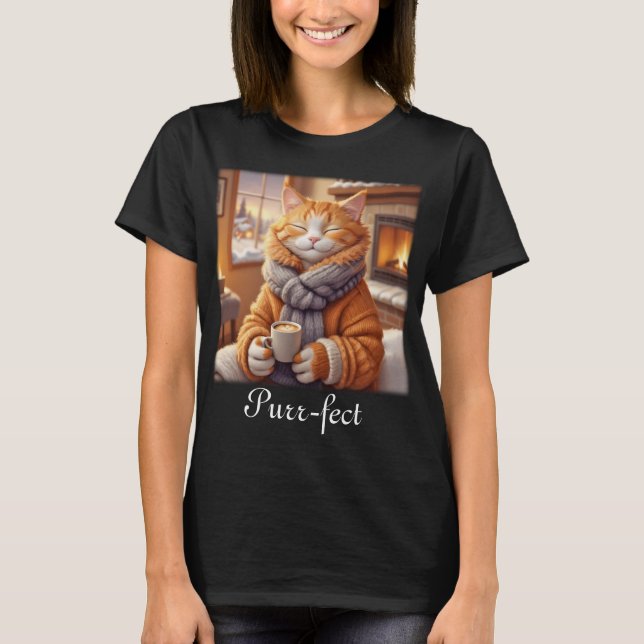 Katt med kaffeupptag t shirt (Framsida)