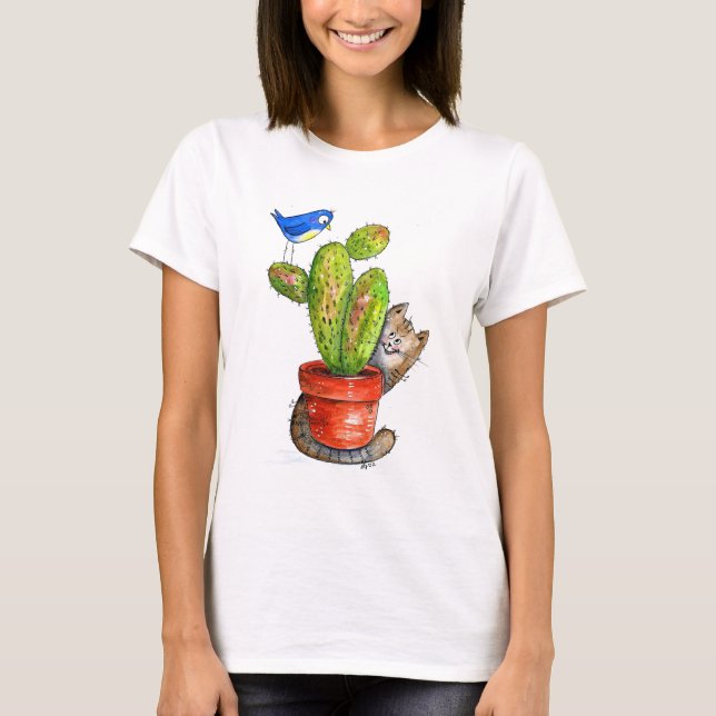 Katt med kaktus t shirt (Framsida)