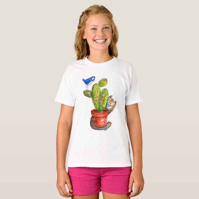 Katt med kaktus t shirt (Hel framsida)