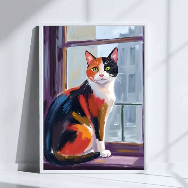 Katt med kalott | Akvariefärg Vindsill Djur Konst Poster (Skapare uppladdad)