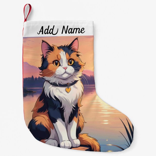 Katt med kalottmönster liten julstrumpa (Framsidan)