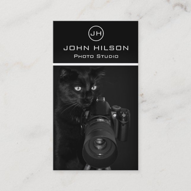 Katt med kameran - Affärskortet Fotograf Visitkort (Framsida)
