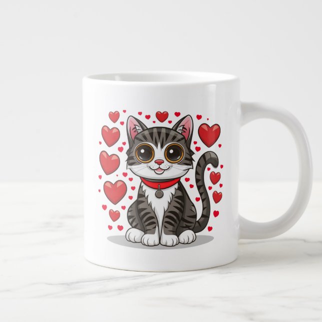 Katt med kärlekssymboler Clipart-85245 Jumbo Mugg (Höger)