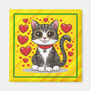 Katt med kärlekssymboler Clipart-85245 Magnet