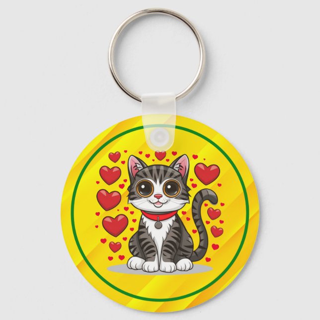 Katt med kärlekssymboler Clipart-85245 Nyckelring (Framsida)