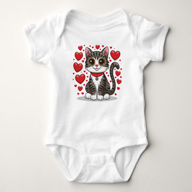 Katt med kärlekssymboler Clipart-85245 T Shirt (Framsida)